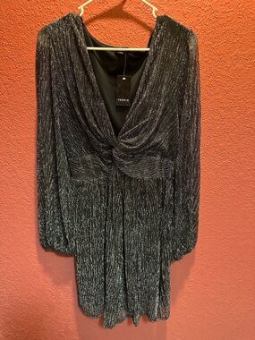 Torrid Black Metallic Midi Dress with Twist Front